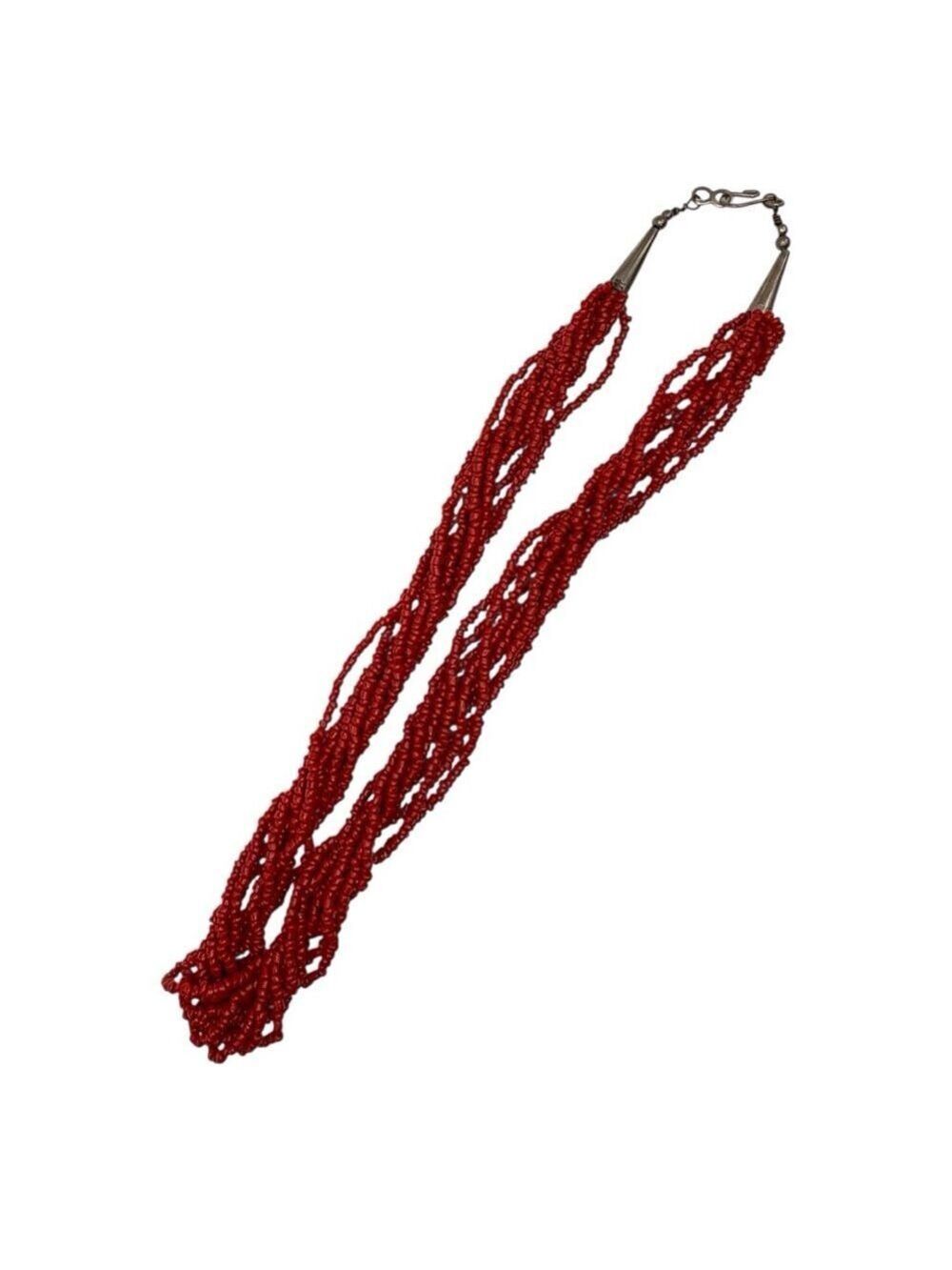 Native Americans Sterling Silver Coral 9 Strand Necklace Vintage